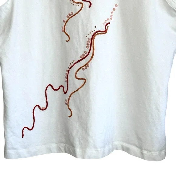 Chicos Beaded Sequin Lobster Tank Top Sz 2 Large Beachy Coastal Embroidered Flaw - Picture 5 of 11